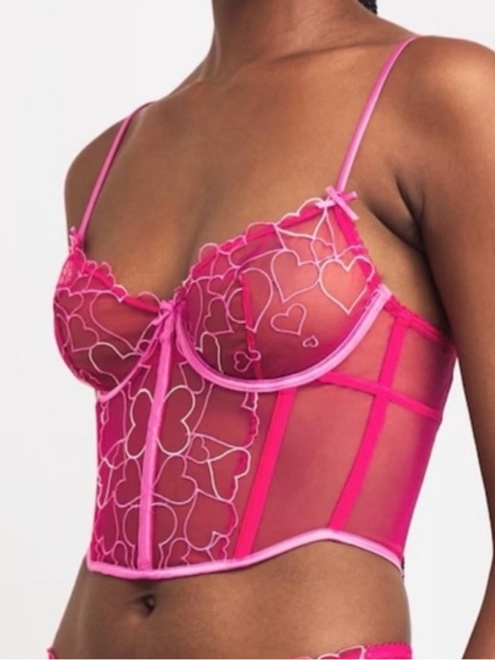 NWT Skimms Emboidered Heart Hot pink with red accent corsette top, medium